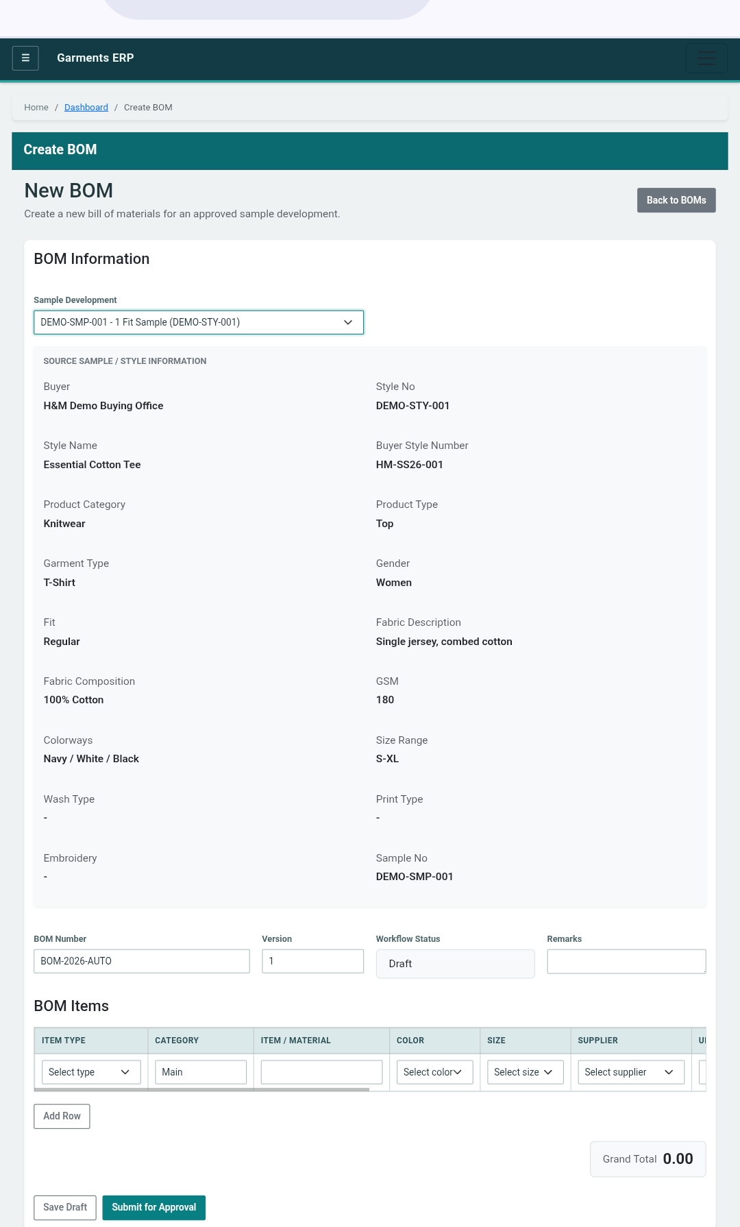Create a BOM directly from a sample